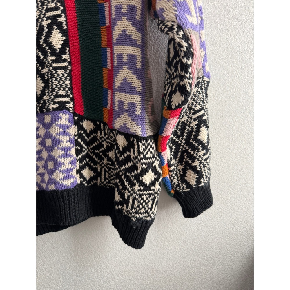 Vintage Absolutely NO! Jeans Patchwork Knit Sweater Multi Color Oversized OSFM - Picture 3 of 10